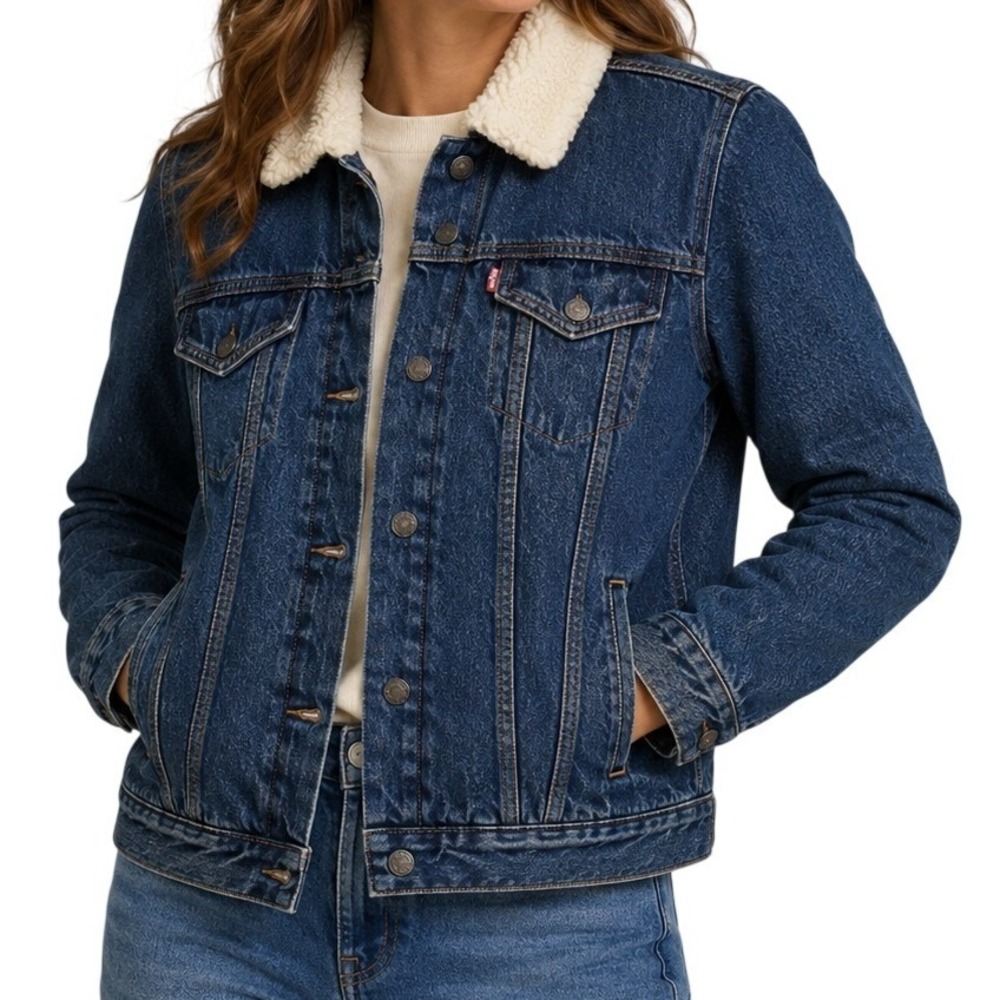 Levi Strauss Co Sherpa Collar Quilted Lined Denim Jacket Women's Large